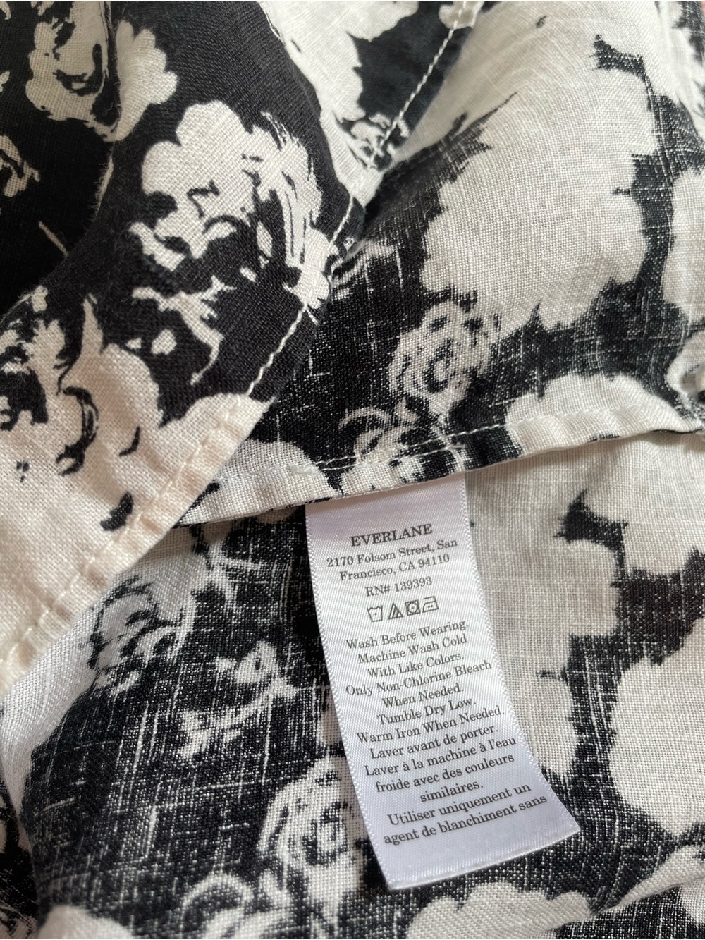 Everlane 100% linen scoop tank black / bone floral print sleeveless blouse sz 6 - Picture 7 of 8